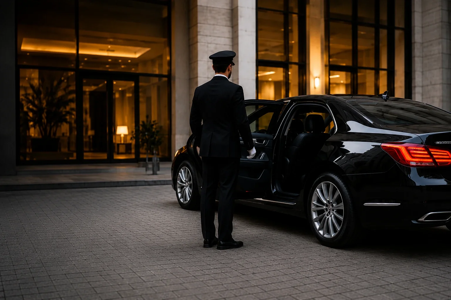 Apex Limo chauffeur beside a black Mercedes S-Class in Dubai